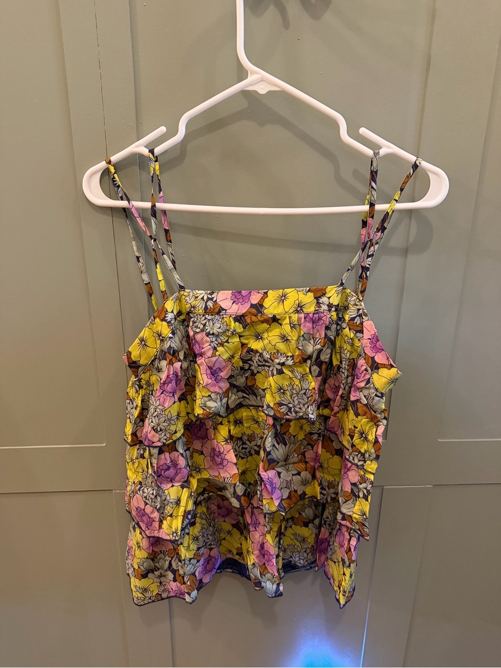 Anthro Floral Ruffle Spaghetti Strap Top
